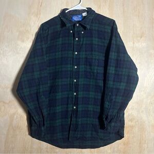 VTG 90s Pendleton Wool Flannel Shirt Blue/Green Black Watch USA Distress Mens XL